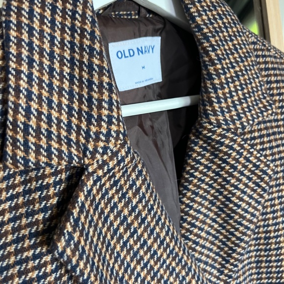 Men’s-Inspired Oversized Brown Houndstooth Blazer – Size M - Picture 3 of 4